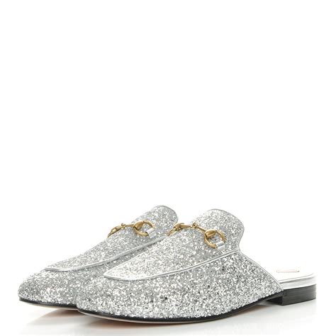 gucci silver glitter mules|Women's Princetown slipper in ivory GG leather .